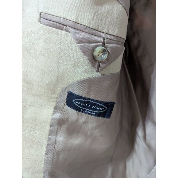 Pronto Uomo Platinum Men's Tan Solid 100% Linen Blazer Size 40R NWT - Picture 3 of 6